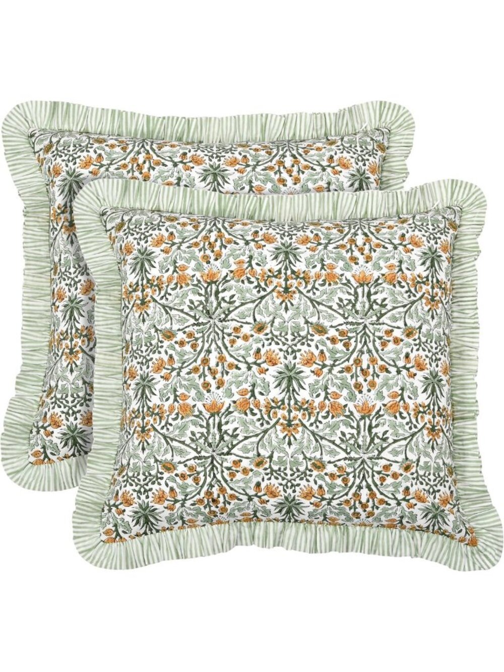 Goldenrod Yellow Ruffle Pillow Covers Set of 2 | 20x20 Inch Block Print Decor